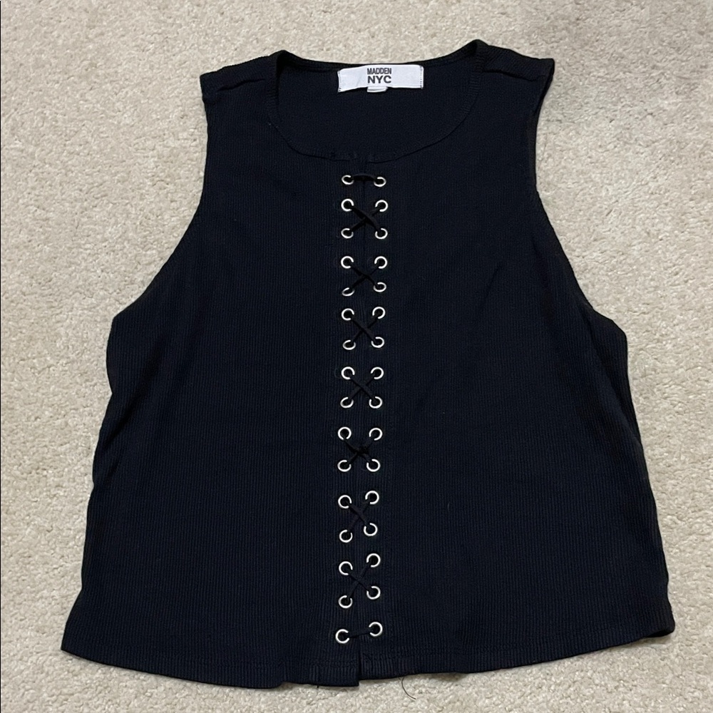 Black Lace-Up Tank Top